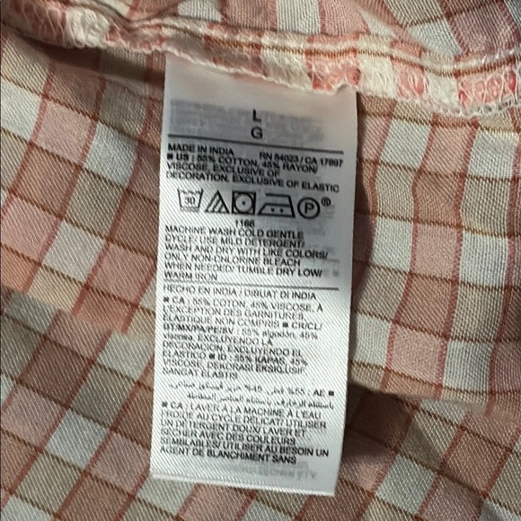 Old Navy Peach, pink, white, gold Gingham Sleeveless Dress, size large - Picture 6 of 10